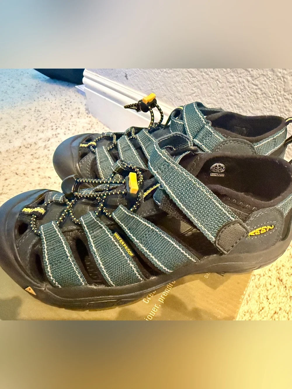 Keen Black Outdoor Youth Shoes with Yellow Lace Accents